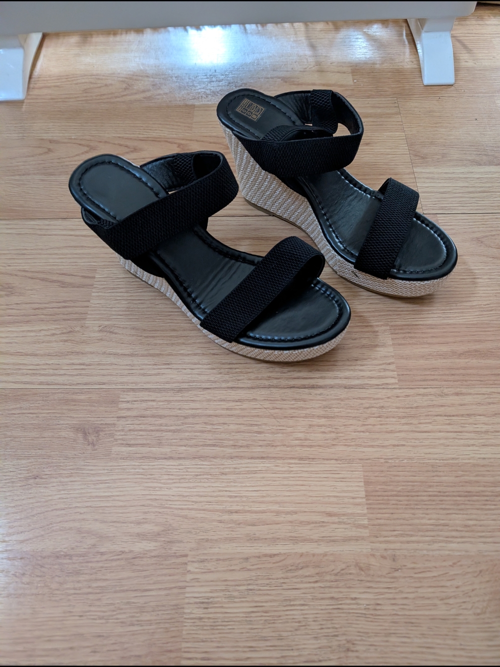 SHEIN Black Elastic Strap Espadrille Wedge Sandals